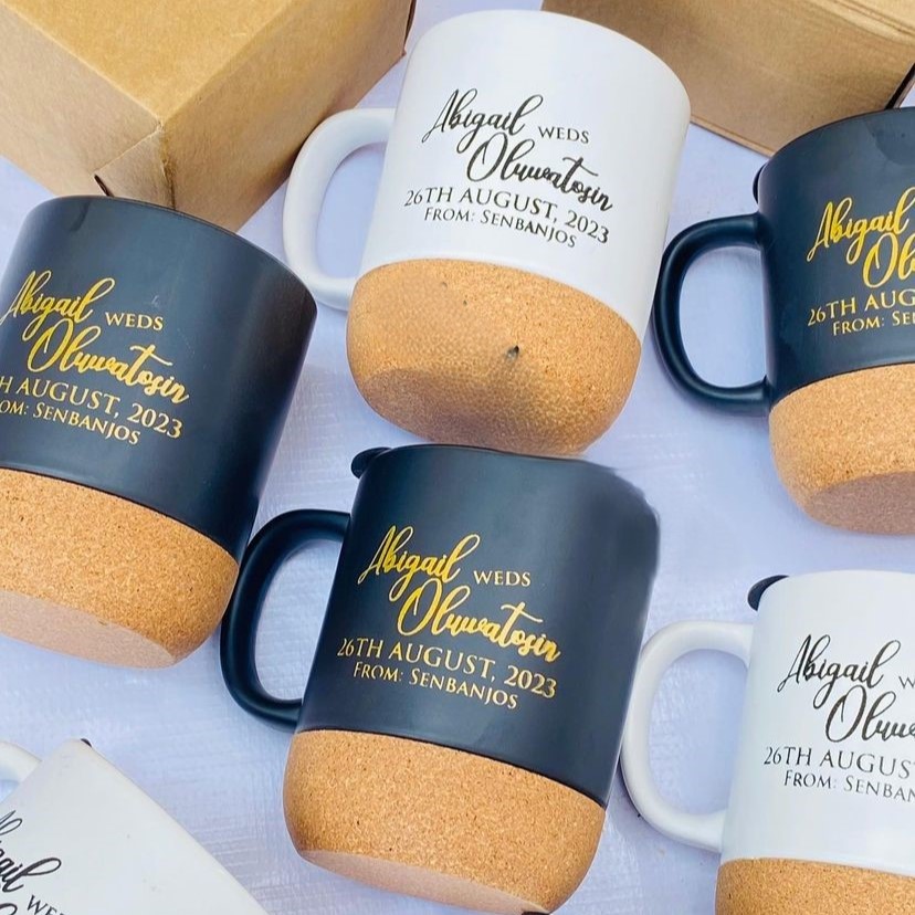 Best quality customized wedding cork bottom coffee mug wedding gift items and souvenirs printing in lagos nigeria