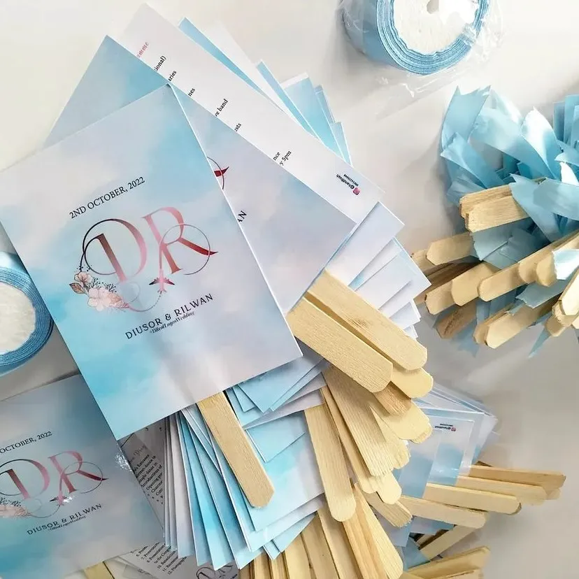 Best high top quality customized branded retractable fashionable wedding event souvenir handfan design and printing in Lagos, Abuja, Nigeria, Africa.