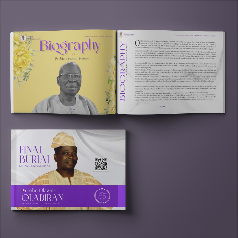 landscape Funeral brochure burial program funeral service of songs pamphlet design and printing in lagos nigeria.
                                                  