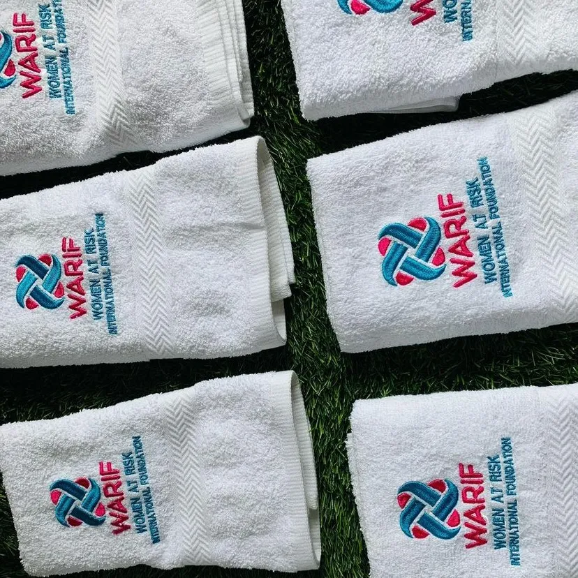 best high top quality custom branded customized company embroidered face towel design and printing in Lagos, Abuja, Nigeria, Africa.