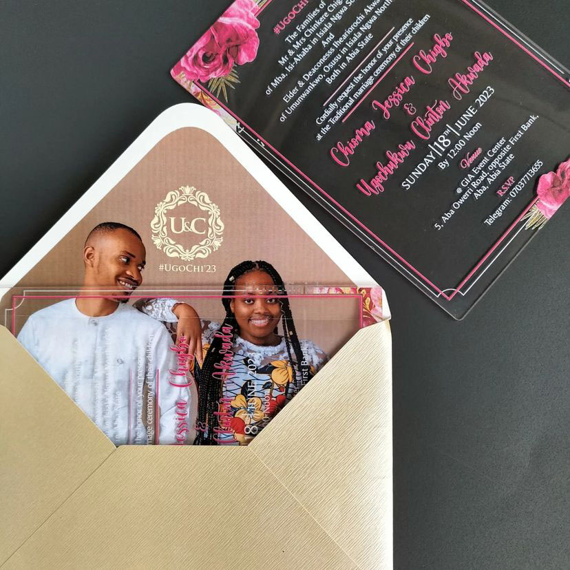 premium quality acrylic wedding marriage white wedding
                                                        invitation card set design and printing in lagos nigeria