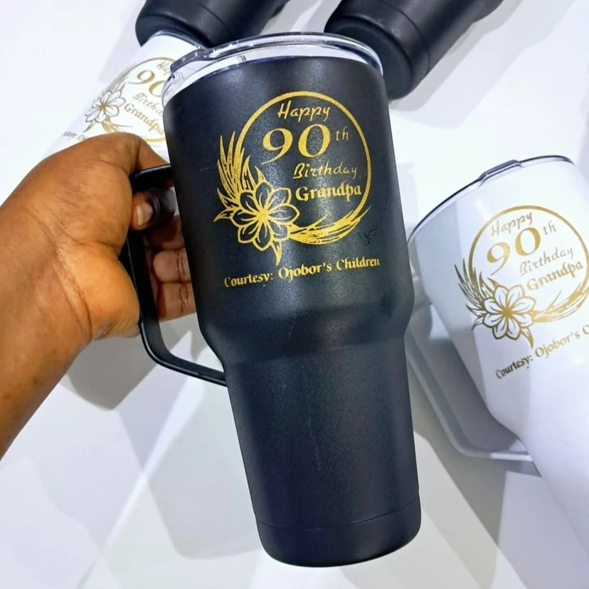 Custom Personalized Branded Vacuum Double Wall Insulated Mug Tumbler with Splash Proof Lid Straw for wedding souvenirs printing in lagos nigeria