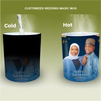 Customized high top quality custom branded promotional retractable fashionable luxury premium marriage/wedding magic mug souvenir gift item design and printing in Lagos, Abuja, Nigeria, Africa