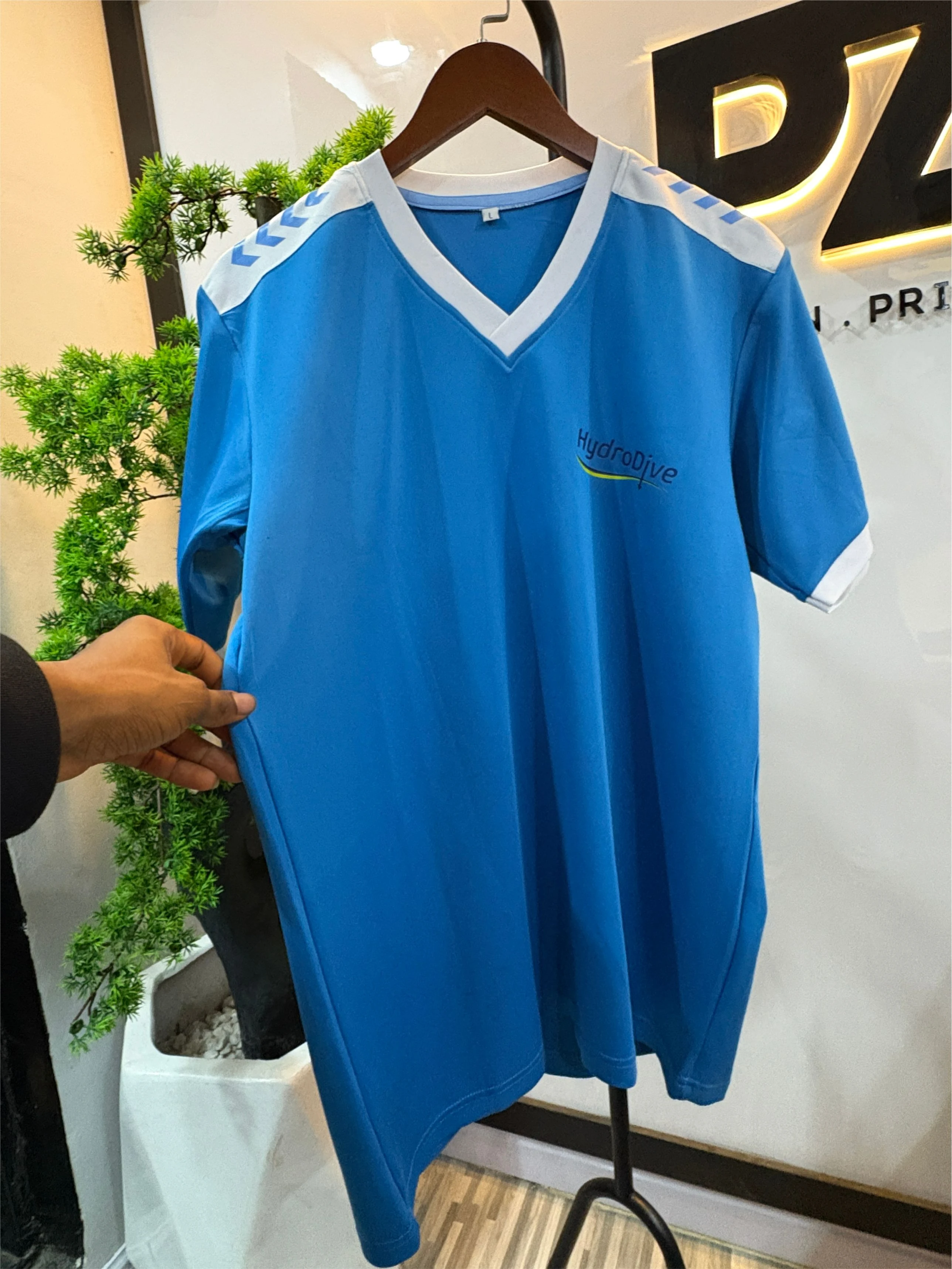 high quality personalized blue v-neck t-shirt printing in lagos nigeria