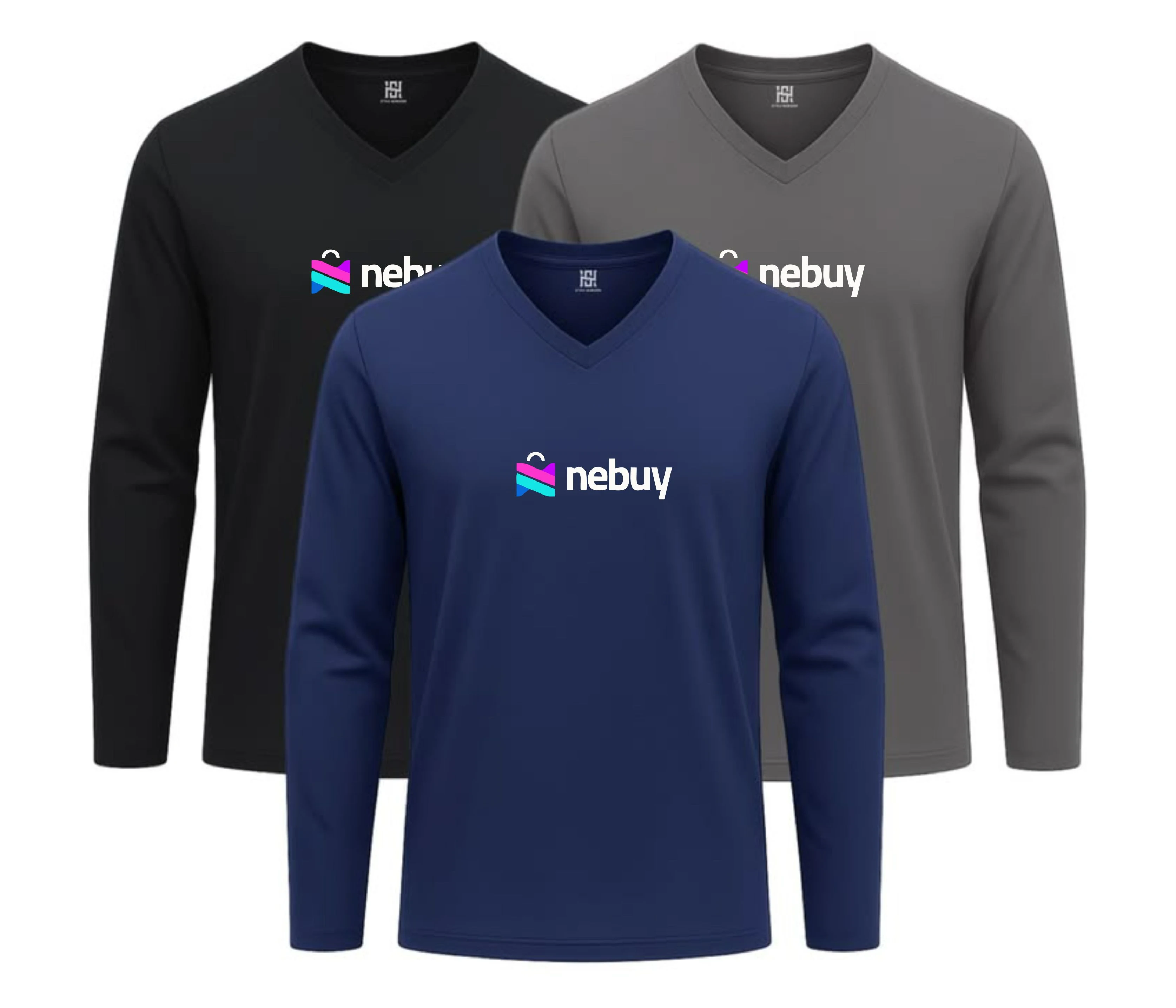 high quality personalized black grey blue long sleeve v-neck tshirt logo branded design and prints in lagos nigeria